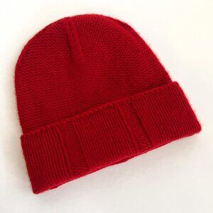 BANANA REPUBLIC 100% Handknit Cashmere Rib Knit Red Beanie Hat Holiday 2000